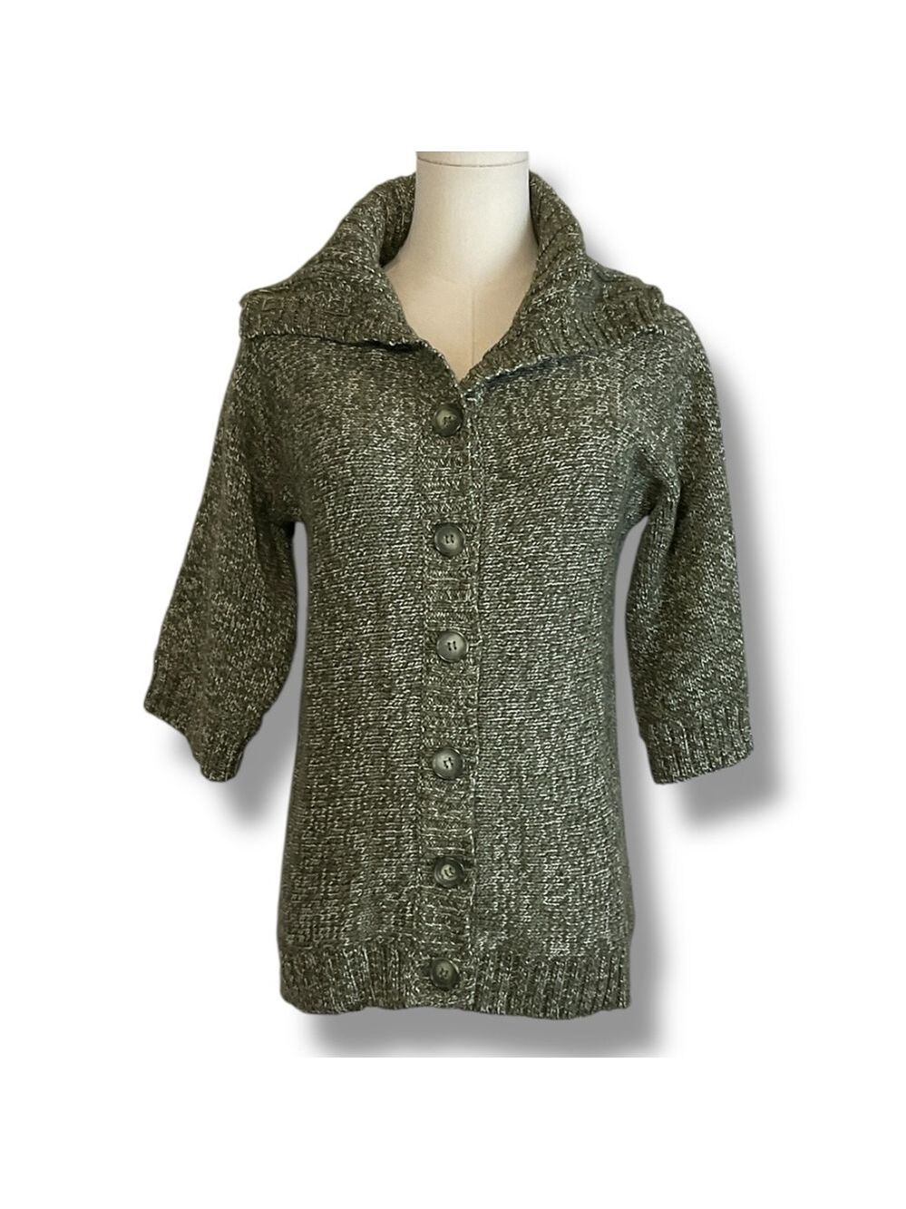 Karen Scott Petites Cardigan Sweater Olive Green Button Womens Size Small